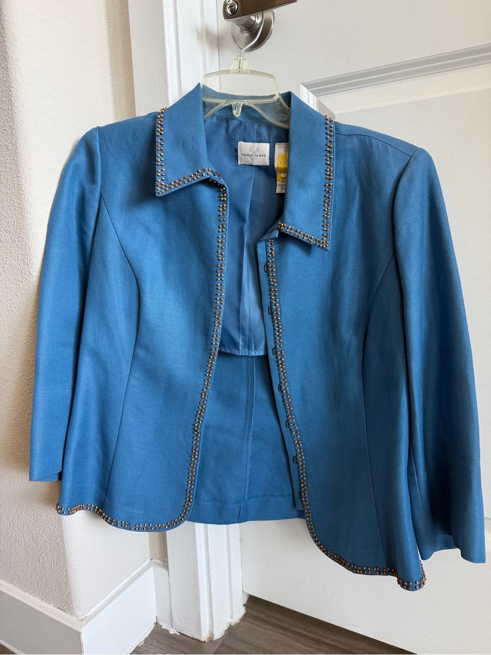 Tailored Blue Beaded-Trim Women's Jacket